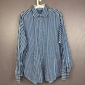 Robert Graham Striped Button Down Men's L XL Flip Cuff Blue White